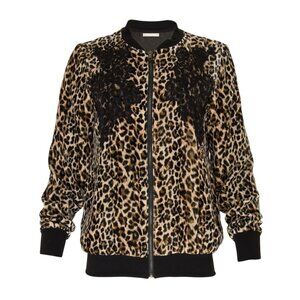Gold Hawk Leopard Velvet Ginger Bomber Jacket Lace Silk Blend M NWT